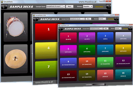 Universell einsetzbarer 64-Kanal-Sample Player mit beliebigen Sounds zum Abspielen von Jingles, als Musikinstrument, MP3-Player u.e.m. 